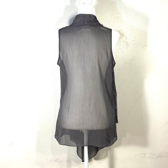 Sheer Gray Mesh/Lace Vest, Size Medium, LOGO Lavish, Flowing layers - Picture 2 of 2